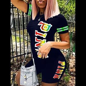 PINK Gradient Graphics Short Sleeve Shirt & Shorts Outfit HI Stretchy Skinny Fit